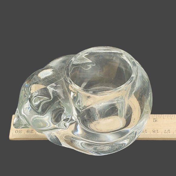 VTG‎ Indiana Glass Sleeping Cat Votive 5" Crystal Candle Holder Paper Weight USA - Picture 6 of 7